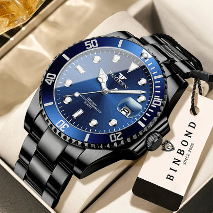 BINBOND Durable Stainless Steel Strap Precise Quartz Wristwatches for Men Luxury Luminous Waterproof Auto Date Men's Watch Reloj