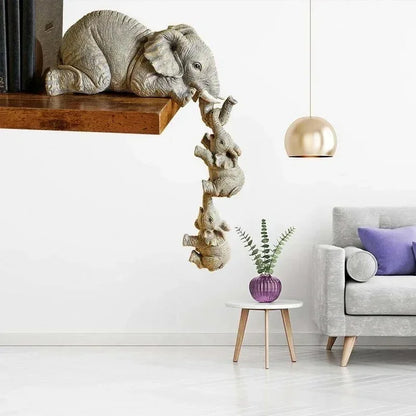3pcs/set Cute Elephant Figurines Elephant Holding Baby Elephant Hanging Off The Edge of A Shelf or Table Resin Crafts - Urbizia