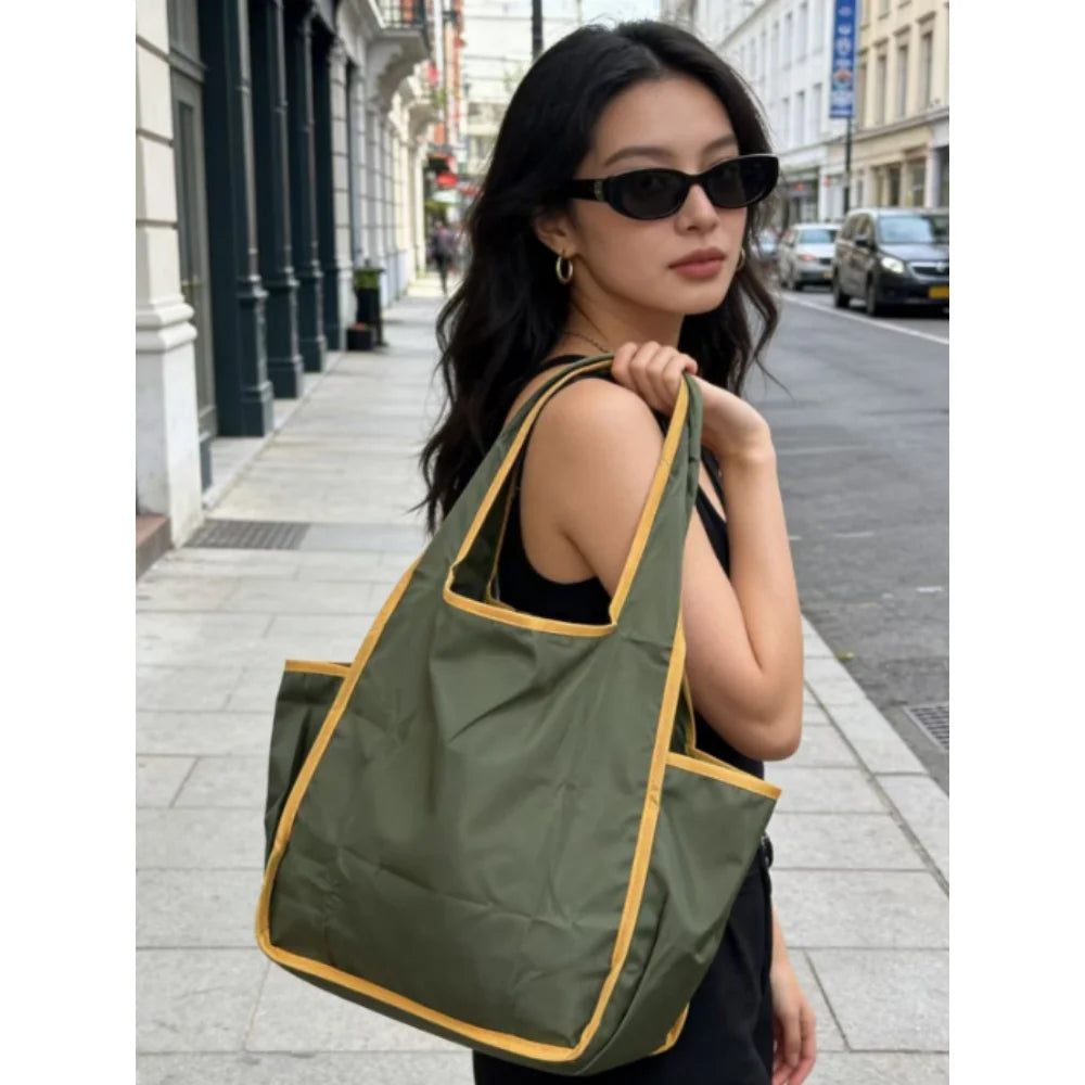 Reusable Grocery Bag Foldable Shopping Bag with Pocket Extra Wide Handle Portable Durable Washable Tote Bags for Women