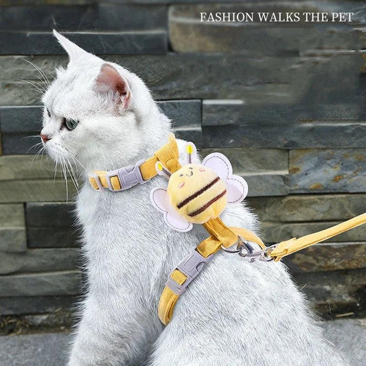 Cartoon Bee Cat Harness and Leash Set – Small & Medium Pets