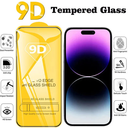 9D Screen Protectors Tempered Glass for iPhone 18 17 16 Pro Max 16e 15 14 13 12 11 Protective Glass for iPhone X XR XS 7 8 Plus