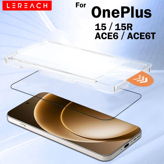 Lereach Tempered Glass Screen Protector for OnePlus 15/15R/Ace 6/Ace 6T with Dust-Free Positioning Box, Auto-Align, HD Clear