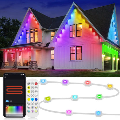 20M Permanent Outdoor Smart RGBIC LED Eaves Lights – App & Remote Control Full House Flashing Lighting
