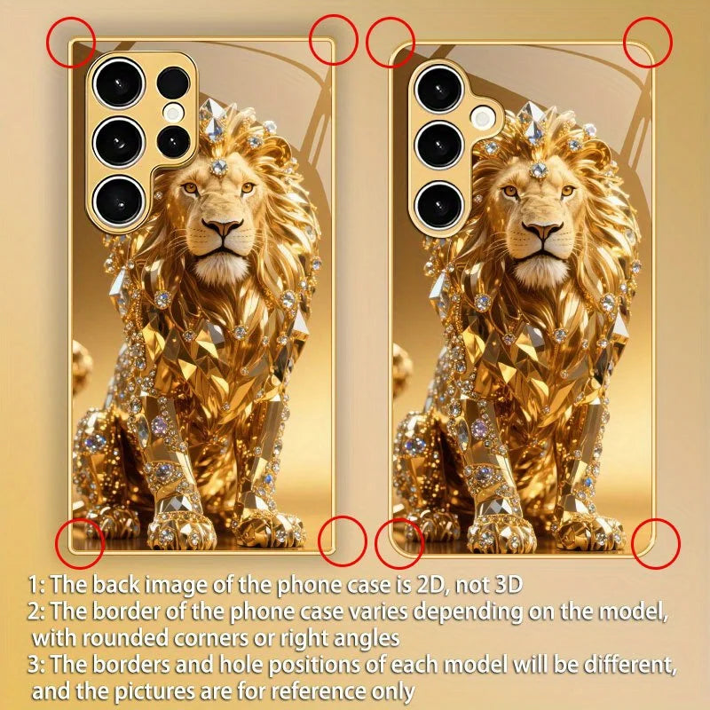 Luxury color diamond gold lion pattern glass phone case suitable for Samsung  Galaxy S26/S25/S25 Plus/S25 Ultra/S24 Plus/S24