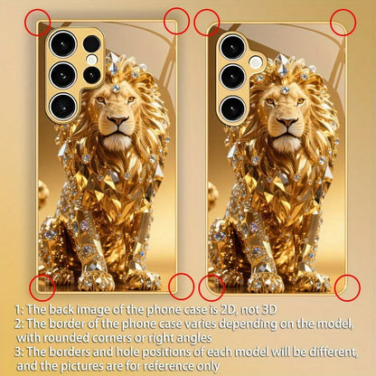 Luxury color diamond gold lion pattern glass phone case suitable for Samsung  Galaxy S26/S25/S25 Plus/S25 Ultra/S24 Plus/S24