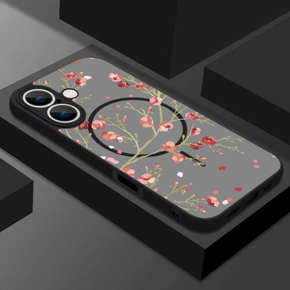 Translucent Matte Floral MagSafe Case for iPhone Series