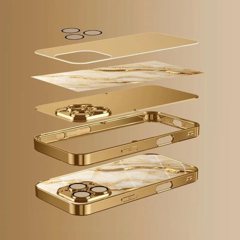 iPhone Golden Marble Glass Case – Full Coverage