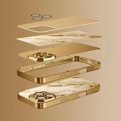 iPhone Golden Marble Glass Case – Full Coverage