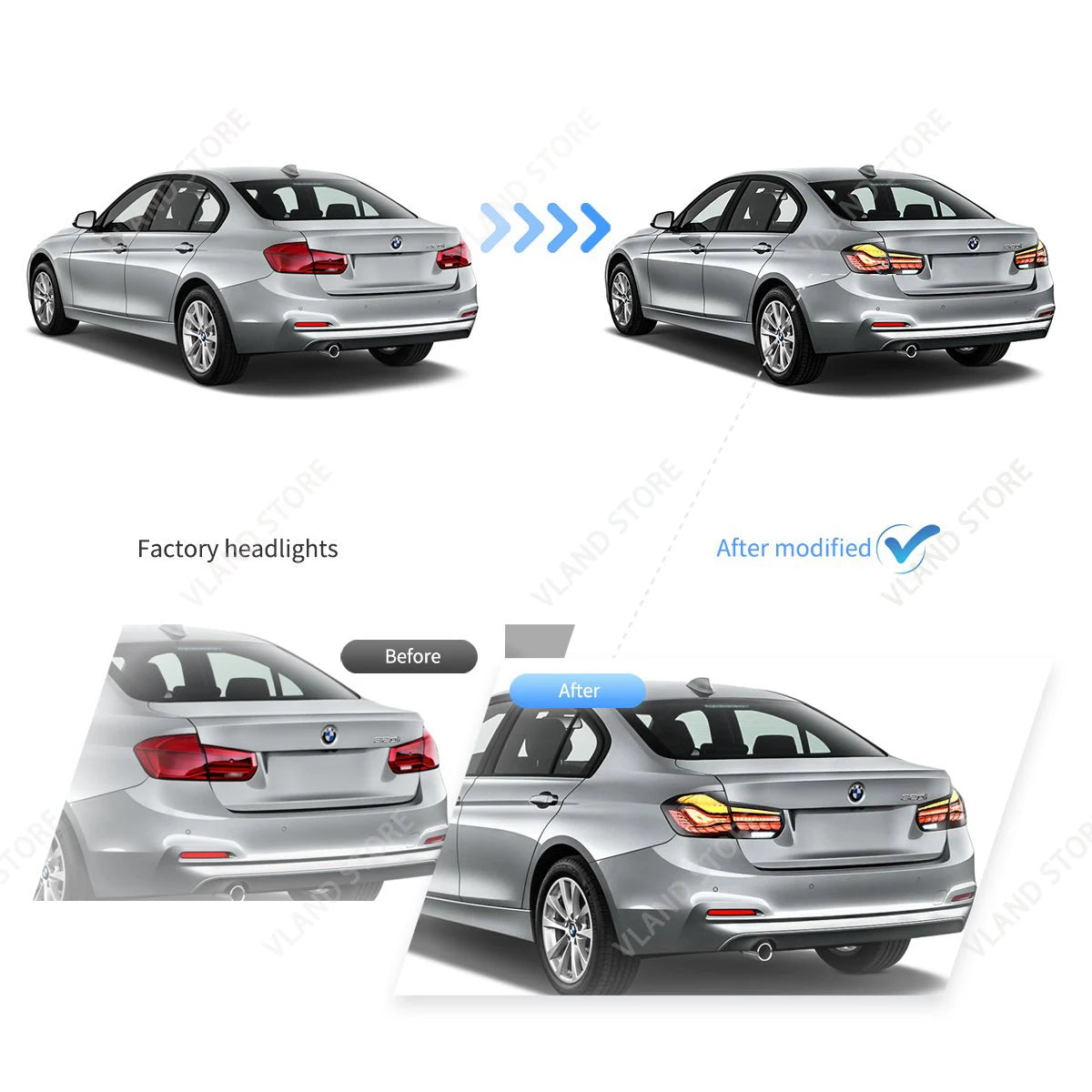 VLAND LED Tail Lights For BMW 3 Series F30 F80 2012-2019 GTS Style Rear Lamps Dynamic Turn Signal Plug & Play Upgrade