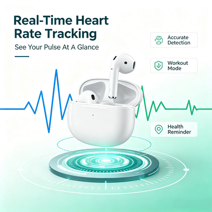 ZZLOVE Wireless Heart Rate Monitor TWS Earbuds Noise Cancelling Bluetooth Sport Earphones Charging Case