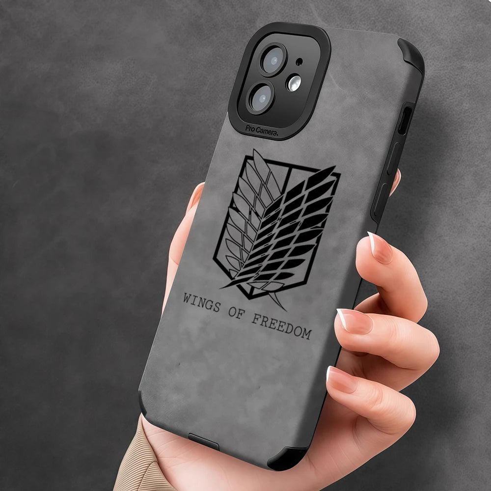 Luxury Leather Lambskin Shockproof Phone Case for IPhone 17 16 Pro Max Air 15 14 13 Max Attack on Titan