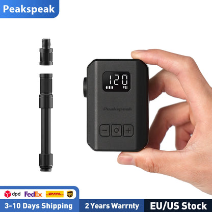 [2026 NEW] Peakspeak AS260PRO Electric Mini Bike Pump 600mAh Battery 120PSI Max Bike Cordless Tire Inflator with LED Display