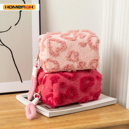 HOMEFISH Makeup Bags with Handle Soft Travel Cosmetic Storage Bag Portable Love Print Organizer Pencil Case Cute Clutch Pouch