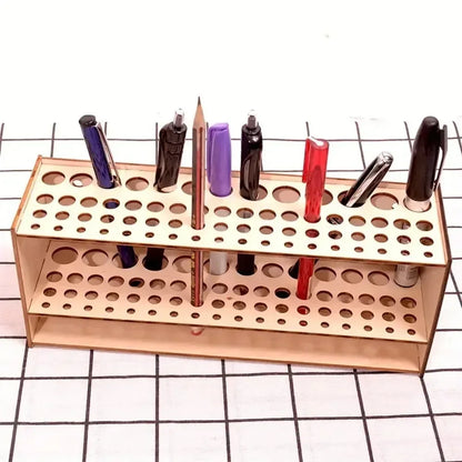 Wooden Brush Holder 67-Slot Premium Double-layer Durable Artist Desk Organizer Pencil Paint Brushes Storage Art Craft - Urbizia