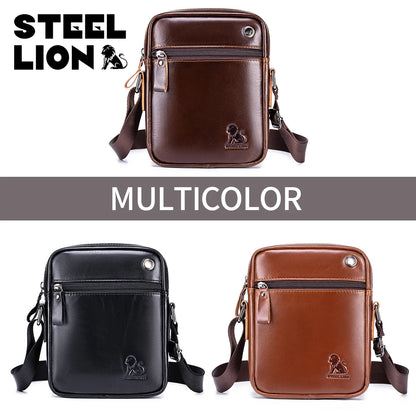 STEEL LION Men's Genuine Leather Crossbody Bag, Cowhide Business Vertical Mini Casual Shoulder Bag, Mobile Phone Bag