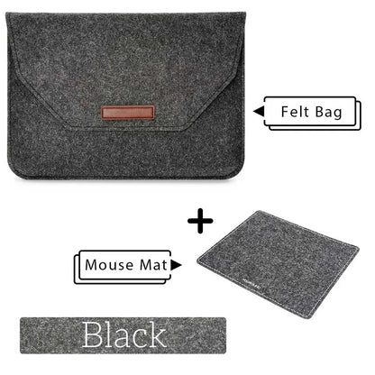 Premium Wool Felt Laptop Sleeve Bag with Mousepad