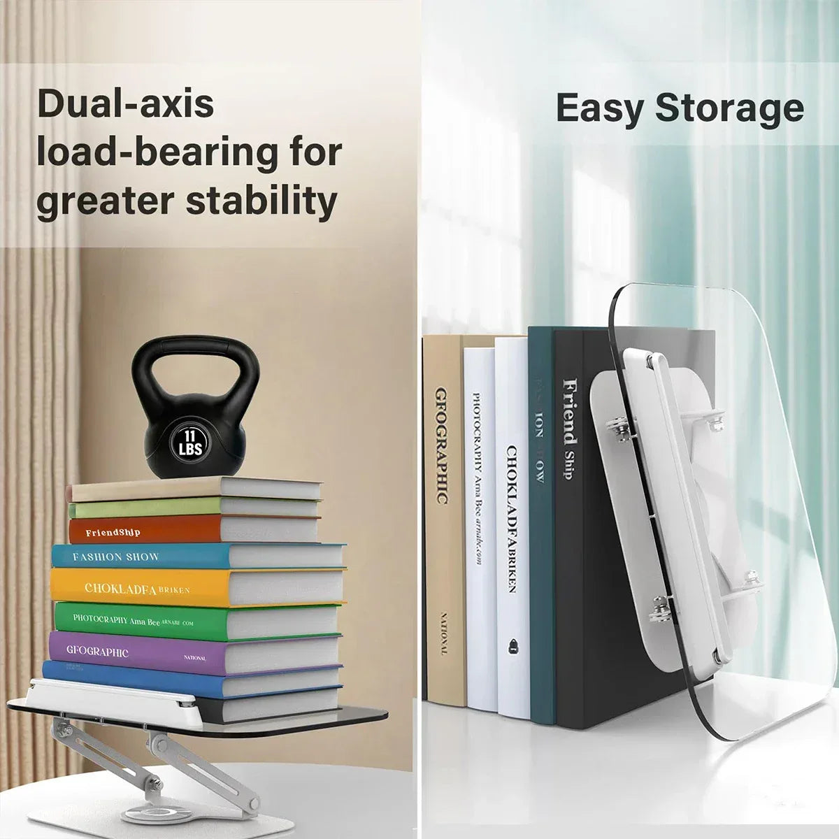 NEW Book Stand for Reading Adjustable Book Holder with 360° Rotating Base Elastic Page Clips Foldable Desktop Riser Stand - Urbizia