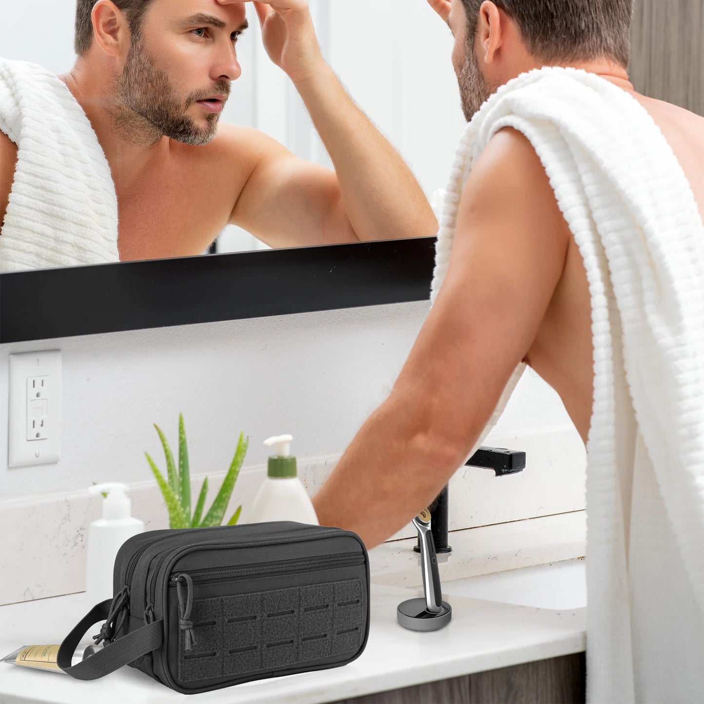 Toiletry Bag For Men Hygiene Bag Mens Shaving Kit Travel shower Bag Waist BackpackTool Molle Pouches Small Dopp Kit belt bag