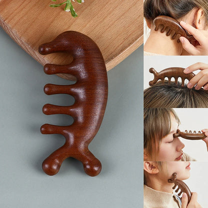 Wooden Massage Comb Head Meridian Scalp Combs Face Eye Shoulder Neck Scraping Treatment Hair Loss Anti-static Wide Tooth Comb