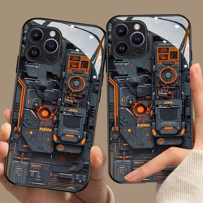 Creative Circuit Board Pattern Glass Material Phone Case For iPhone 17 16 15 14 Pro Max 13 12 11 16E 17Air 7 Plus XR XS X Cover