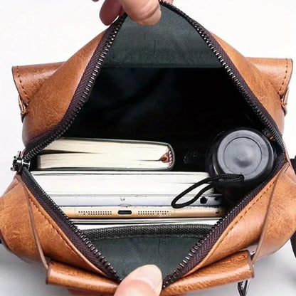 Daily Wear Vintage PU Leather Messenger Bag Fashion Solid Tone Shoulder Purse, Spacious Inner Storage for Male Everyday Items