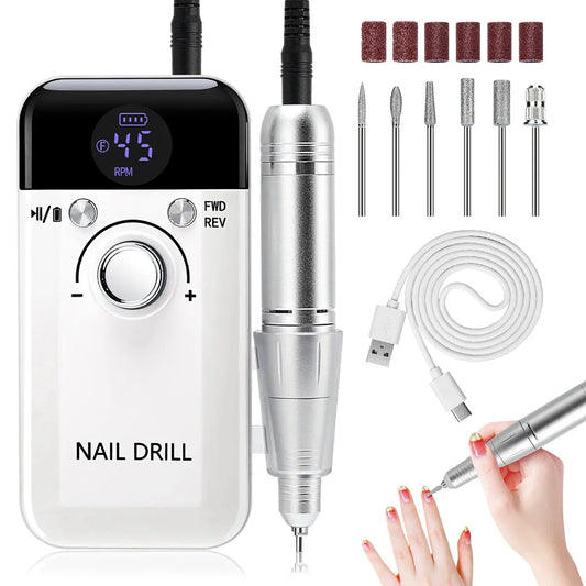 45000RPM Electric Nail Drill Machine With LCD Display Rechargeable Nail File Nails Accessories Gel Nail Polish Sander Low Noise