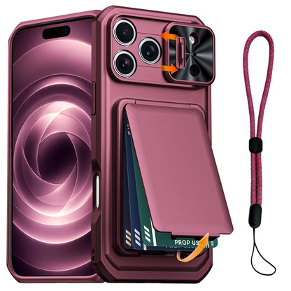 WEFOR for iPhone 18 17 16 15 Pro Max Wallet Card Holder 3-4 Cards Kickstand Slide Camera Cover Wrist Strap Rugged Shockproof