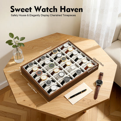 24 Slots Watch Box Organizer for Men Black Watch Holder Stand Display Storage Case