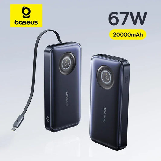 65W 20000mAh Retractable Cable Power Bank Fast Charge
