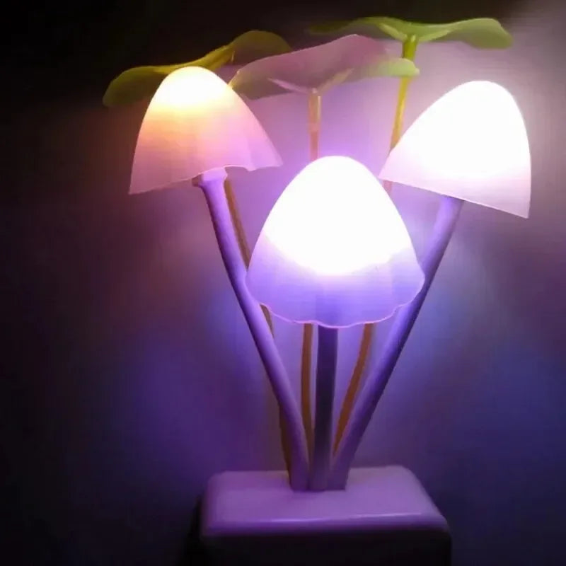 Novelty Mushroom Fungus Night Light EU & US Plug Light Sensor 220V 3 LED Colorful Mushroom Lamp Led Night Lights - Urbizia