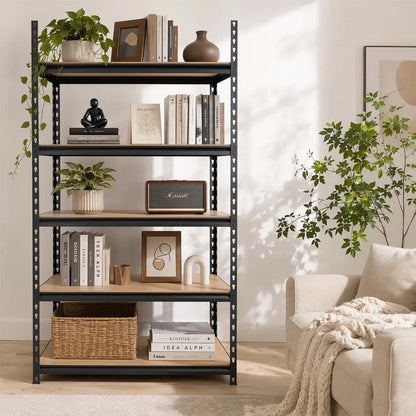 5-Tier Garage Shelving Heavy Duty Adjustable Metal Storage Rack with MDF Shelves, Utility Rack Shelf for Warehouse Pantry Closet Basement, 39.4" W x 19.7" D x 72" H, Black