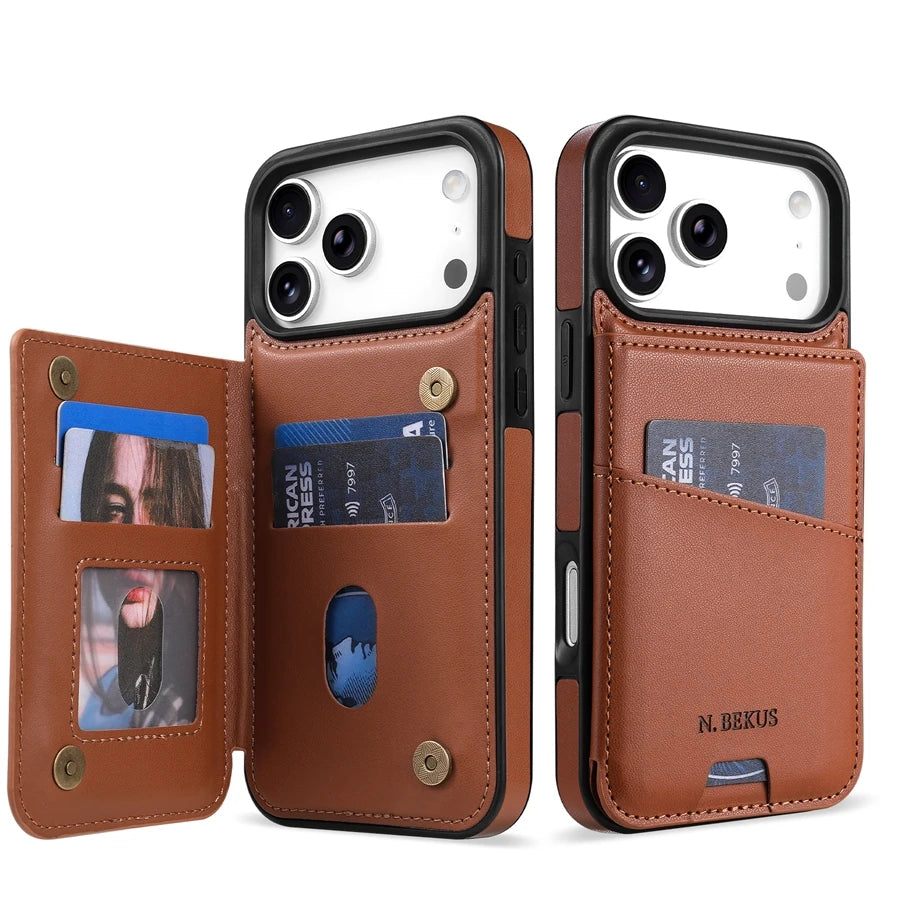 Wallet With Card Slot RFID Blocking Magnetic Flip Leather Case For iPhone 17 Pro Max 17e Air 16e 15 Plus 14 13 12 11 Cover