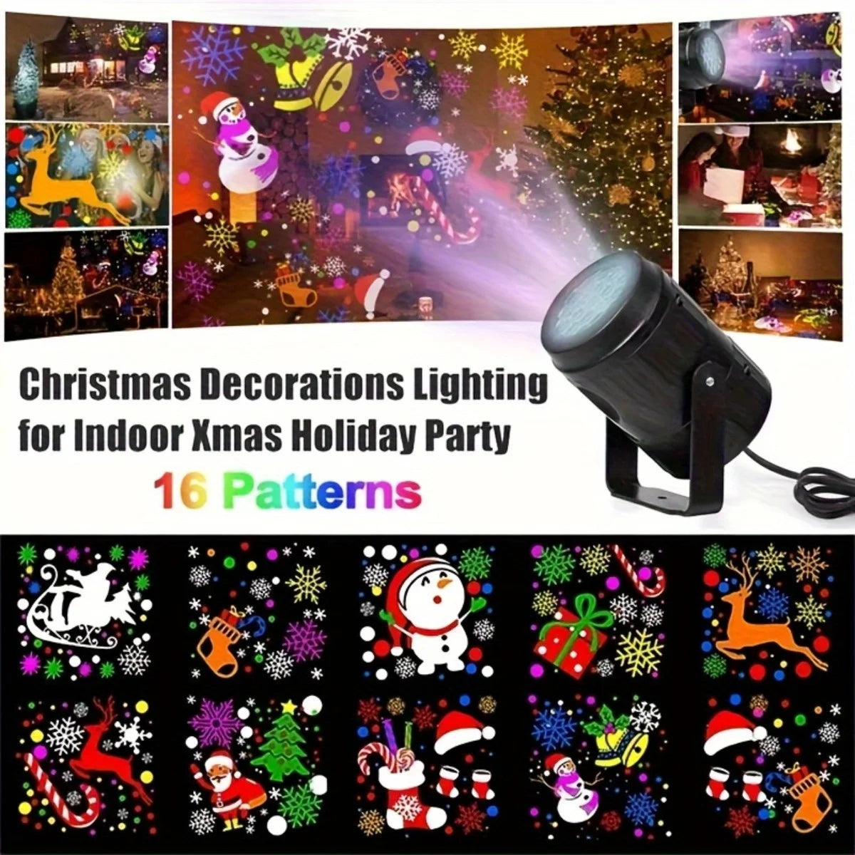 Christmas Projector Lights – 16 Patterns Rotating LED Snowflake Laser Light