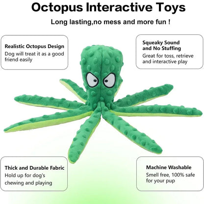 Dog Squeaky Toys Octopus - No Stuffing Crinkle Plush Dog Toys for Puppy Teething, Durable Interactive Dog Chew Toys for Small, M - Urbizia