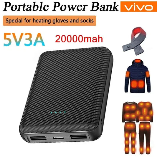 VIVO 20000mAh PowerBank USB Charger Fast Charging Portable External Battery Pack Heating Vest Jacket Scarf Socks Glove Equipment