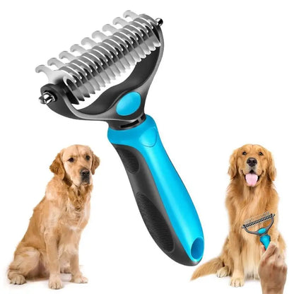 Pet Dematting Comb for Dogs & Cats, Knot Remover Grooming Tool with Stainless Steel Blades, Detangling Brush for Matted Tangled Hair, Professional Pet Grooming Rake for Long Haired Pets