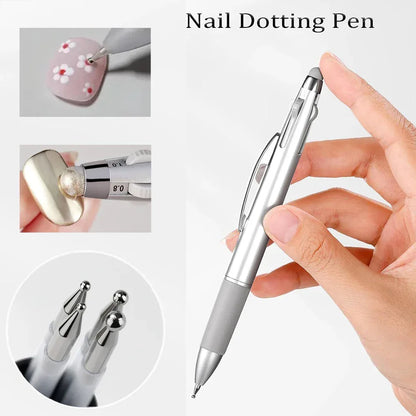 5-in-1 Nail Art Dotting Pen Press-Type Multi-Headed Size Nail Point Ballpoint Pen Wave Point/Smudge/Spot Drill Tool Manicure Pen