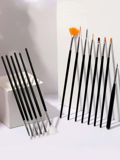 20Pcs Black Nail Art Brush Set Nail Gel Polish Painting Brush Drawing Pen Uv Gel Polish Nail Liner Brush And Nail Dotting Pen For Gel Polish Diy Manicure Salon At Home