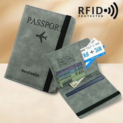 Retro PU Travel Passport Holder, RFID Blocking  Multi-Function Wallet, Passport Covers with Slots for Cards and Personal Items