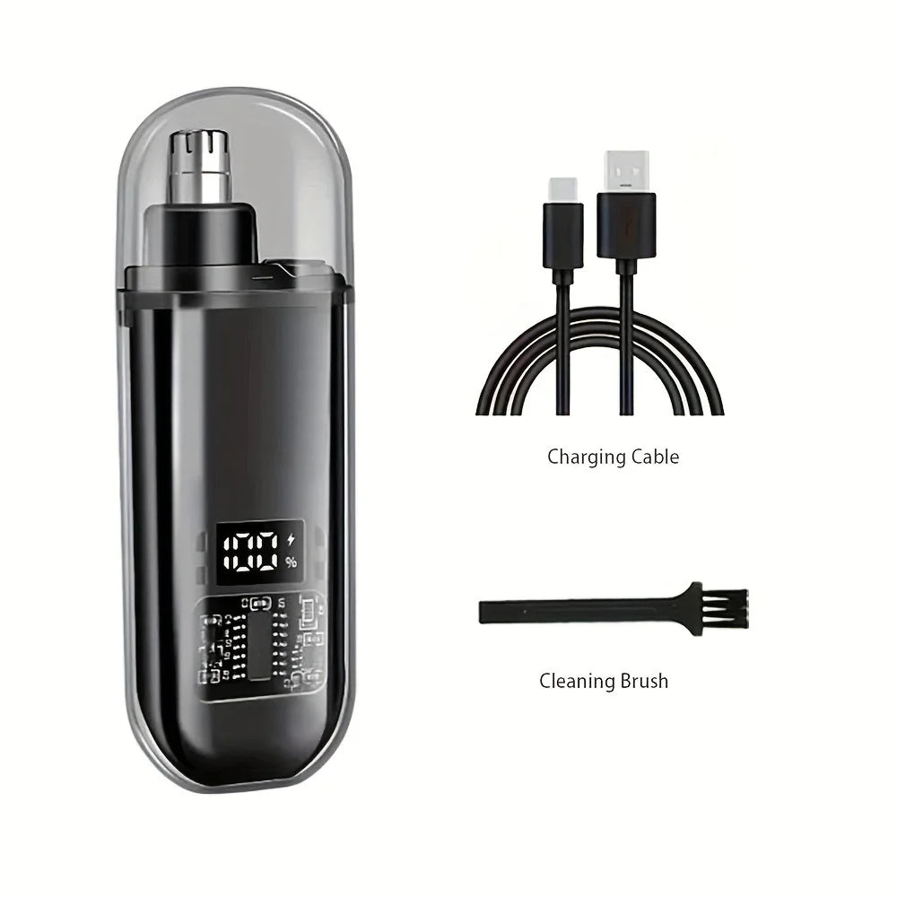 Men's Nose Hair Trimmer USB Rechargeable Electric Nose Ear Hair Clipper LED Display Portable Grooming Tool