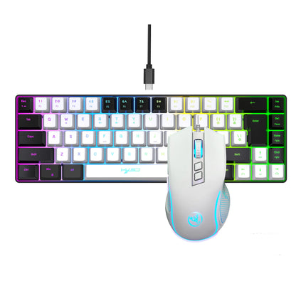 2024 Newest HXSJ mini V200 68 keys mechanical feel keyboard compact RGB luminous gaming mouse and keyboard combos for pc gaming
