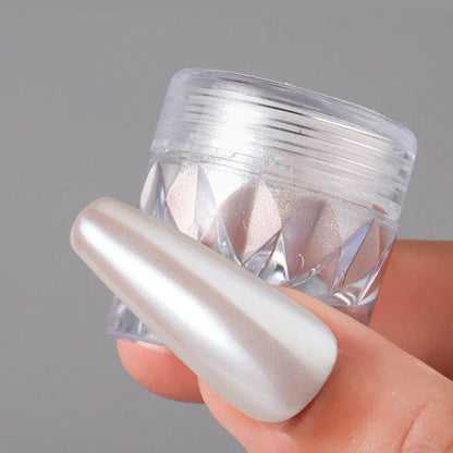 1 Box White Chrome Pearl Nail Powder Aurora Mirror Nail Art Powder Pigment Fairy Pink Effect Rubbing Glitter Nail Art Decoration