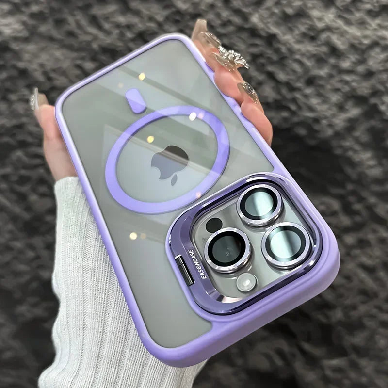 Luxury Metal Ring Bracket High Transparent Shockproof Mobile Phone Case For iPhone 16 15 14 13 12 11 ProMax Lens protective film