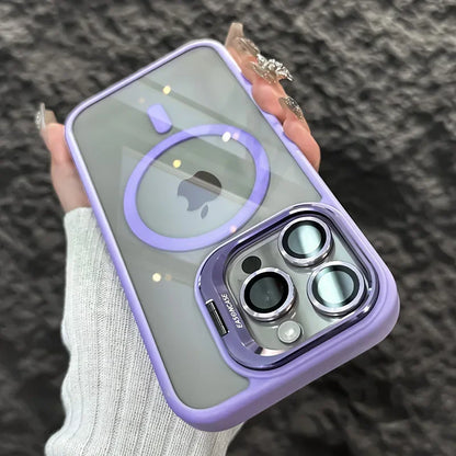 Luxury Metal Ring Bracket High Transparent Shockproof Mobile Phone Case For iPhone 16 15 14 13 12 11 ProMax Lens protective film