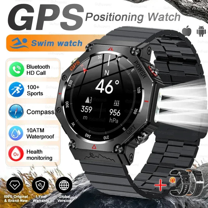 T-Rex 3 Ultra Military Grade GPS Smart Watch 10ATM Waterproof Compass Altimeter Barometric AMOLED Men HD Call Sports Smartwatch - Urbizia