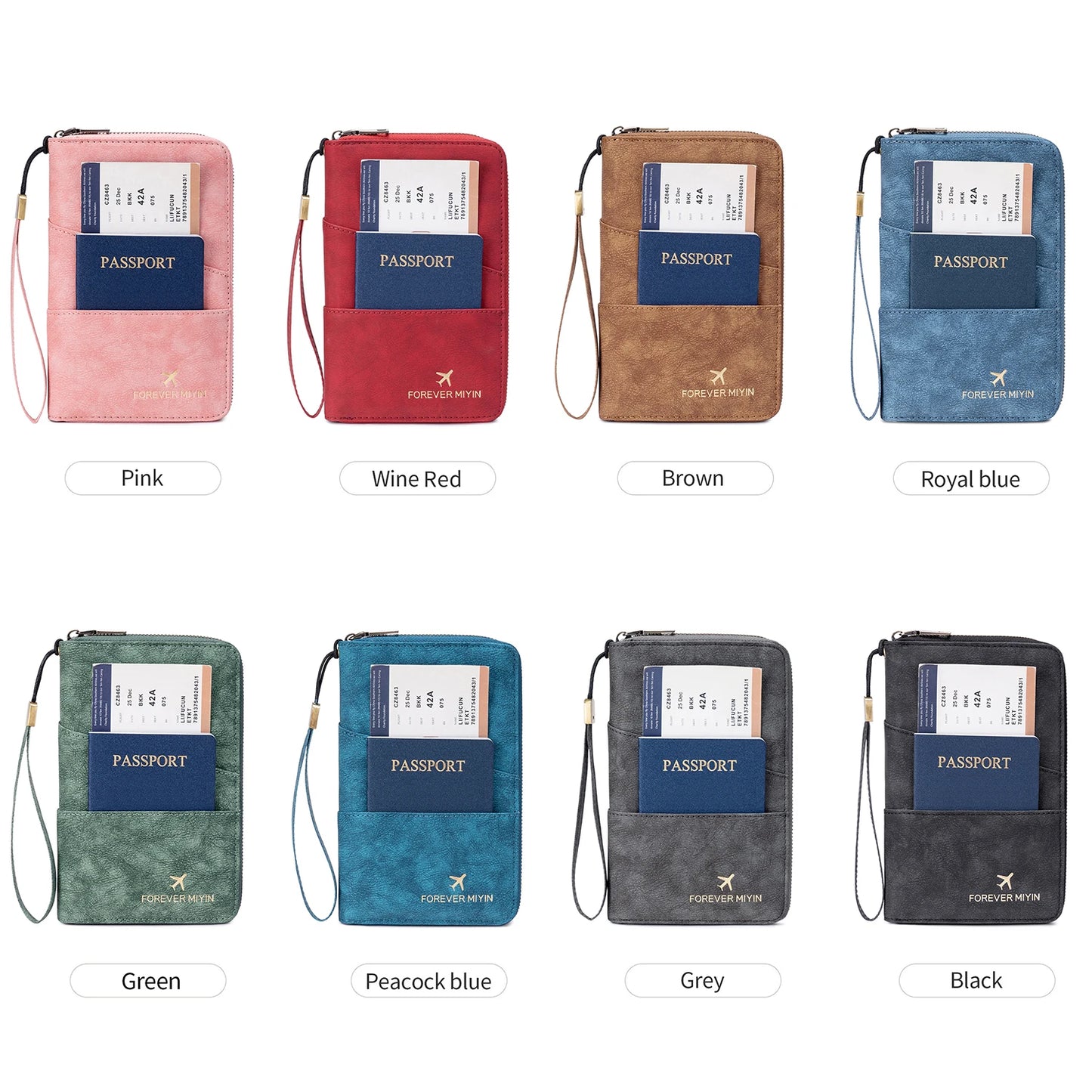 Travel Family Passport Holder RFIDShielded Large-Capacity Document Zippered Storage Wallet PU Clutch Bag Unisex Travel Accessory