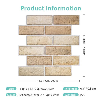 3D Wall Sticker Self-adhesive Faux Brick Wall Panel Peel and Stick Tile Backsplash for Kitchen Bedroom Waterproof Tile Sticker - Urbizia