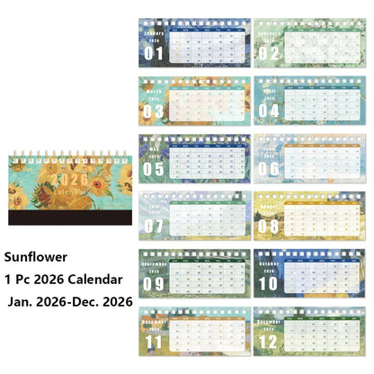 1Pc 2026 Desk Calendar Vintage Painting Calendar With Memo Notes Monthly Calendar For Home Office School Planning Organizing - Urbizia