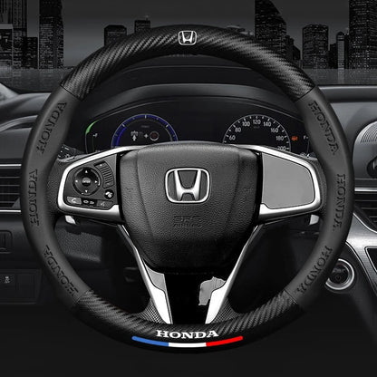 38cm Car Carbon Fiber Steering Wheel Cover For Honda Civic FIT CRV Accord Jazz HRV Car Interior Non-slip Steering Wheel Cover