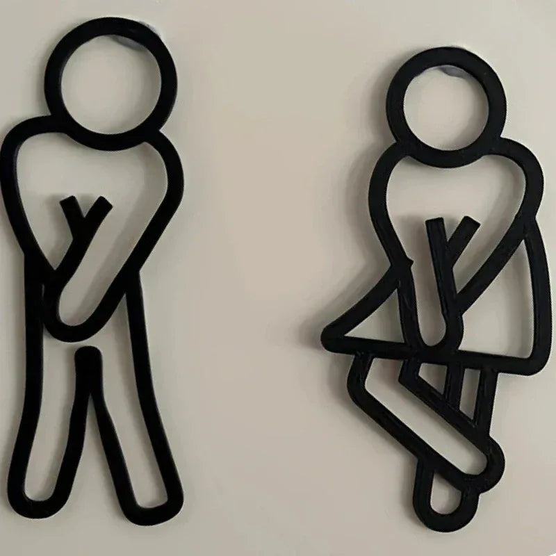 Funny Bathroom Signs for Men Women Creative 2D Flat Restroom Door Decor Restaurant Hotel Cafe Toilet Signage Wall Sticker - Urbizia